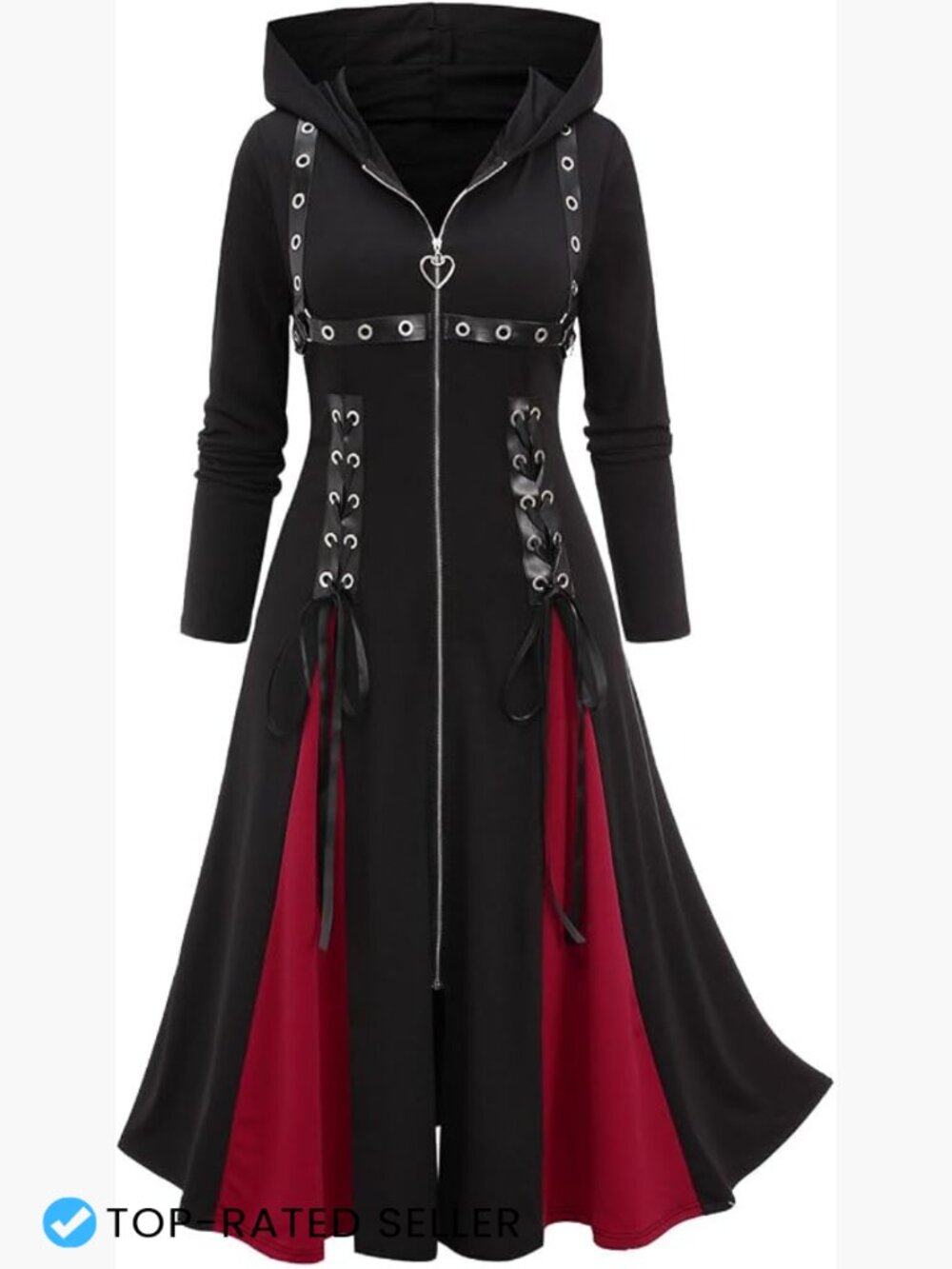 Plus Size Gothic Lightweight Lace Up Long Hooded Coat Trench Cosplay Party